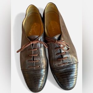 Vintage 40’s DELMAN brown leather lace up Oxfords with Aligator toe cap 7